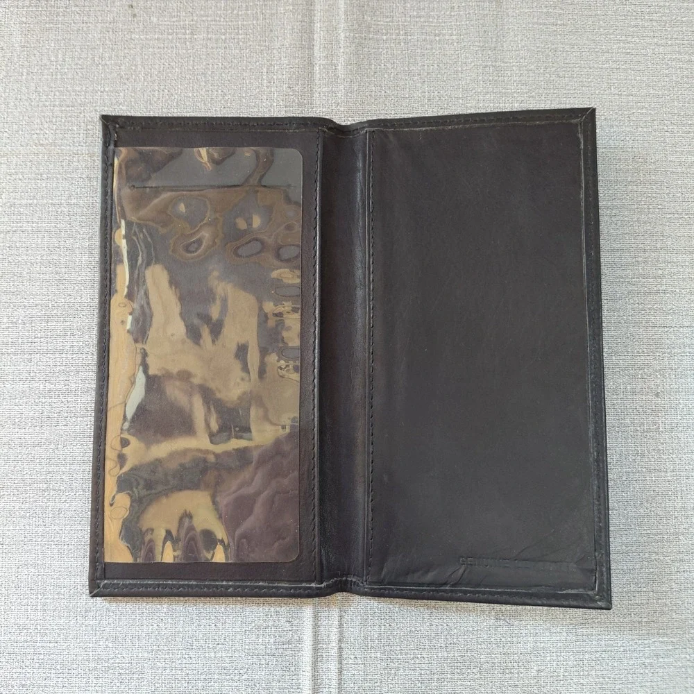 Vtg Genuine Leather Checkbook Wallet Black Made in India Slimline Unisex